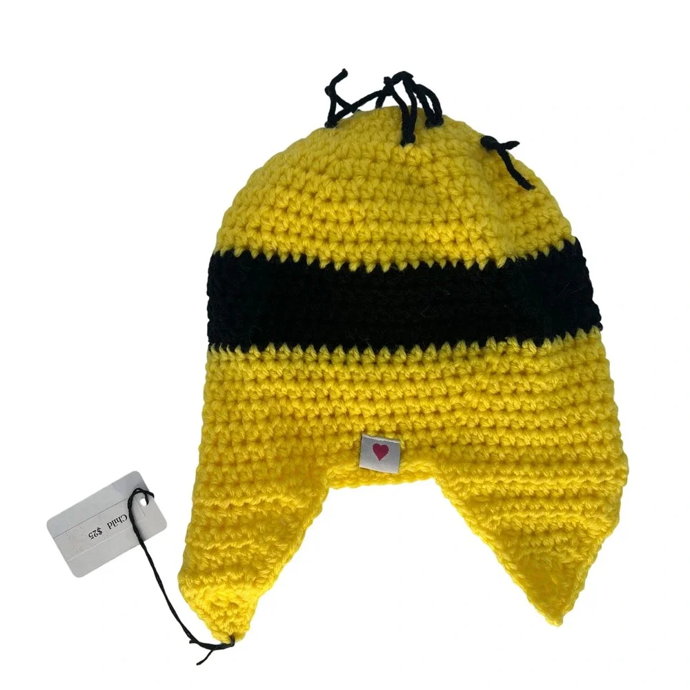 Kids Yellow Minion Handmade Crochet‎ Hat Beanie Winter Cute Earflap Costume